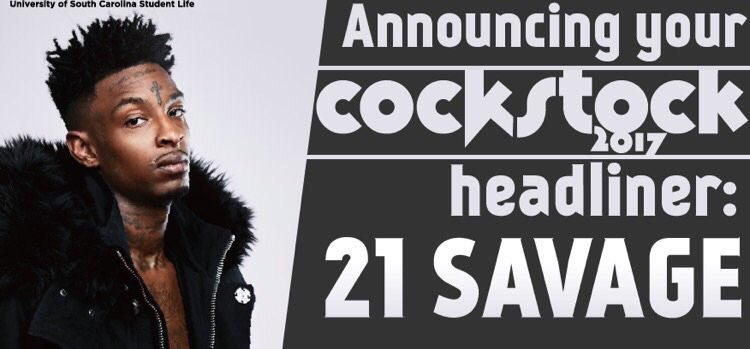 DrinkingTicket's tweet photo. Just announced: This year's homecoming concert for @UofSC (free with Carolina Card) will be @21savage headlining at Colonial Life Arena! https://t.co/86PiMWbazp