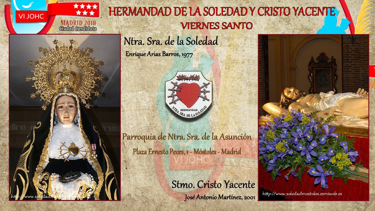 Benditos Titulares, imaginería madrileña.
Ntra Sra de la Soledad y Stmo Cristo Yacente <a href="/soledadmostoles/">H. Soledad y Yacente</a> 
#HagamosQueSuceda #Madrid18Johc