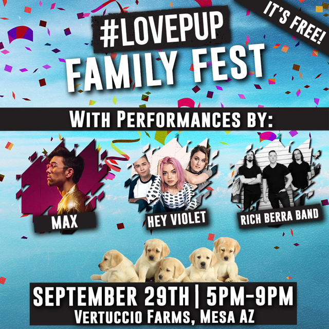 If you're in AZ, swing by Vertuccio Farms tonight for a free concert from #LovePup! Shirts from our designs will be on sale there!