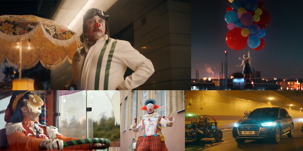 SGroebner's tweet image. &quot;Don&apos;t bother. They&apos;re here.&quot; – @BBHLondon&apos;s &apos;Clowns&apos; #film for AUDI is 90 seconds of car ad poetry. youtube.com/watch?v=UWKdI6… #advertising