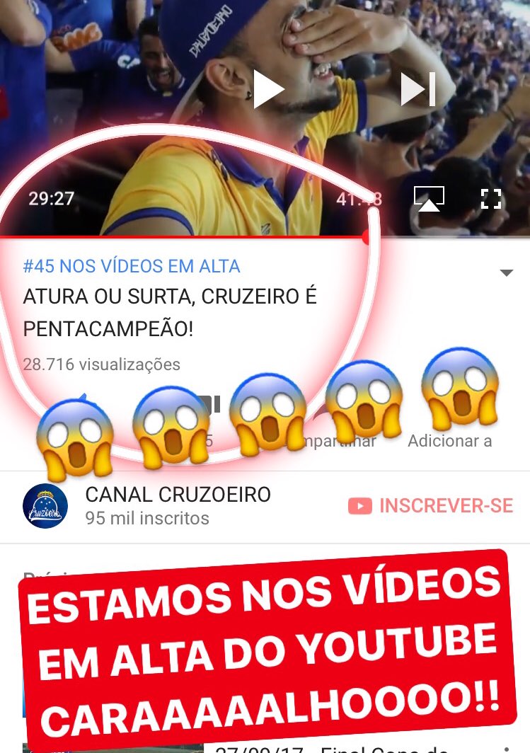cruzoeiro's tweet photo. ESTAMOS PELA PRIMEIRA VEZ EM DESTAQUE NOS “VÍDEOS EM ALTA” DO YOUTUBE! 😱😱😱😱💙💙💙🏆🏆🏆 caraaaaaalho meu https://t.co/0PREoJj6CR