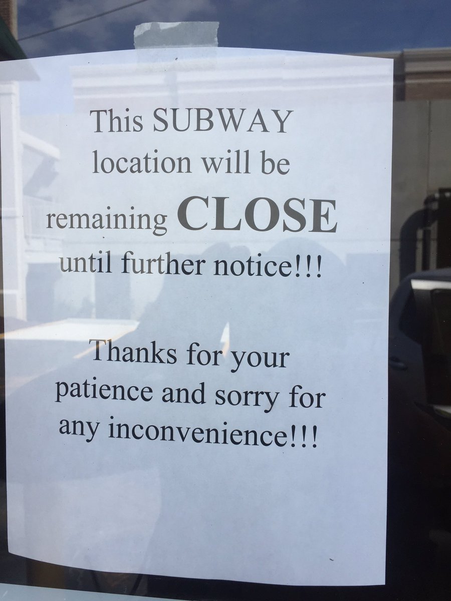 One of subway's nasty store is closed for now. <a href="/SUBWAY/">Subway®</a>