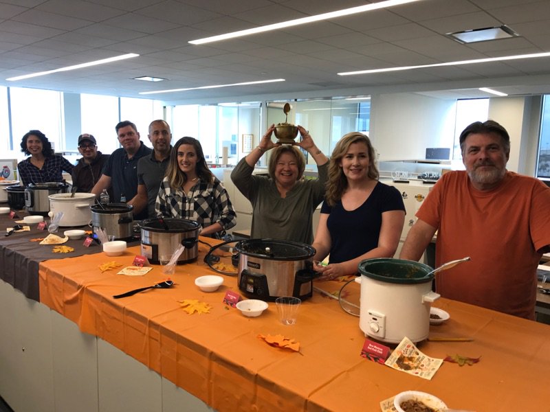 SternAdv's tweet photo. Today we had a Chili Cookoff in the office! We had 8 delicious entrees and awards were given for Most Unique, Spiciest, and Overall Taste. 🍁 https://t.co/AcQvP6svwp