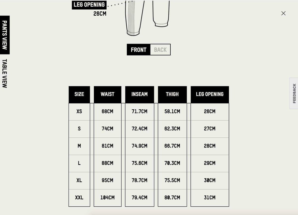 adidas jogging pants size chart