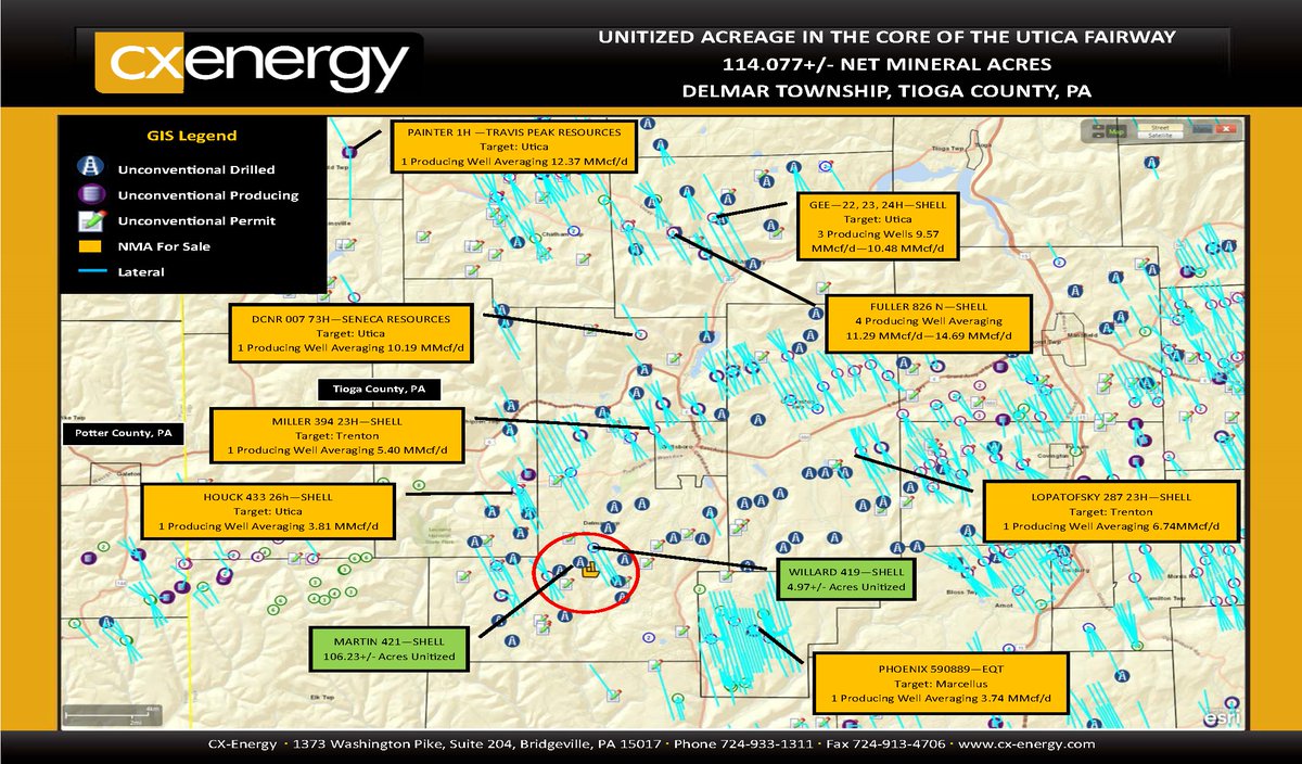 Looking 4 a buyer: 114+/- Net Mineral Acres - Delmar Township, Tioga County, Pennsylvania. Acreage is unitized. Leased with Shell.