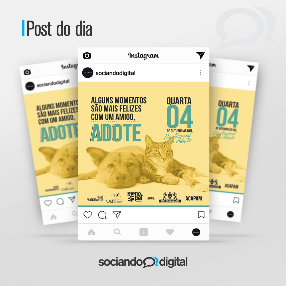 SociandoDigital's tweet photo. Post do dia para evento de adoção de animais do grupo de lojas @apescaca @vetcaico @mimopet_shop
#PostDoDia https://t.co/XQbUn8SiaM
