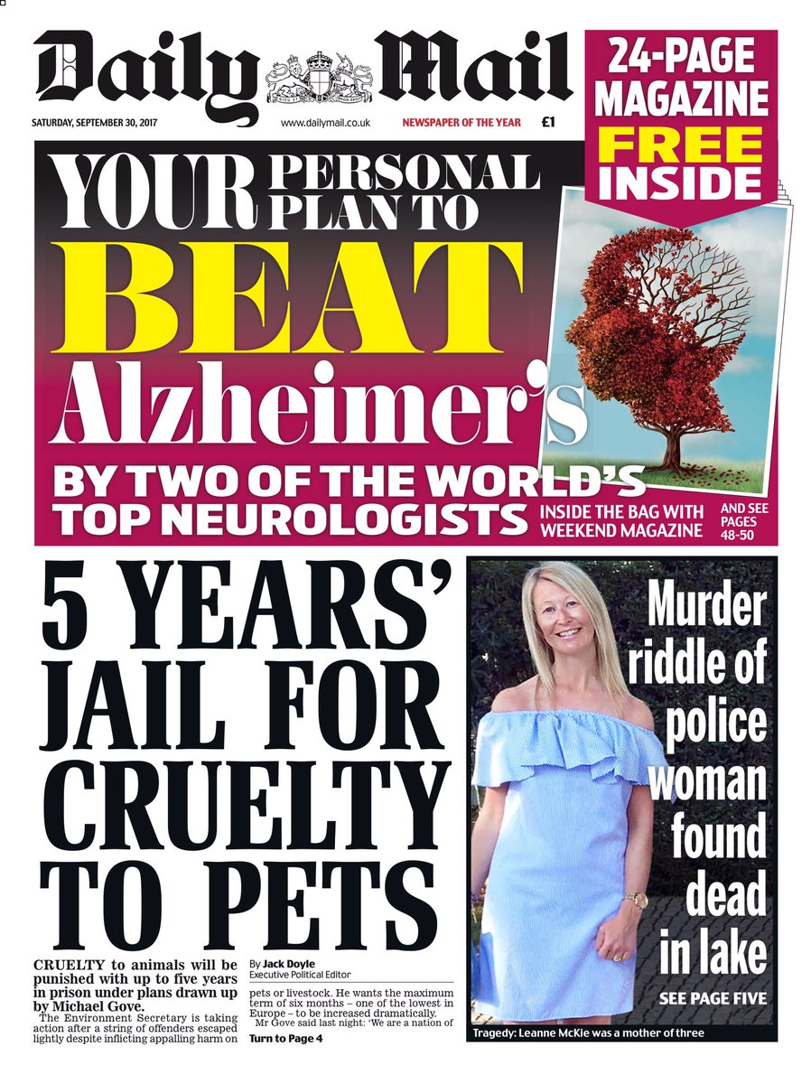 BBCNews's tweet image. Saturday's Daily Mail: "5 years' jail for cruelty to pets" (via @BBCHelenaLee) #tomorrowspaperstoday #bbcpapers