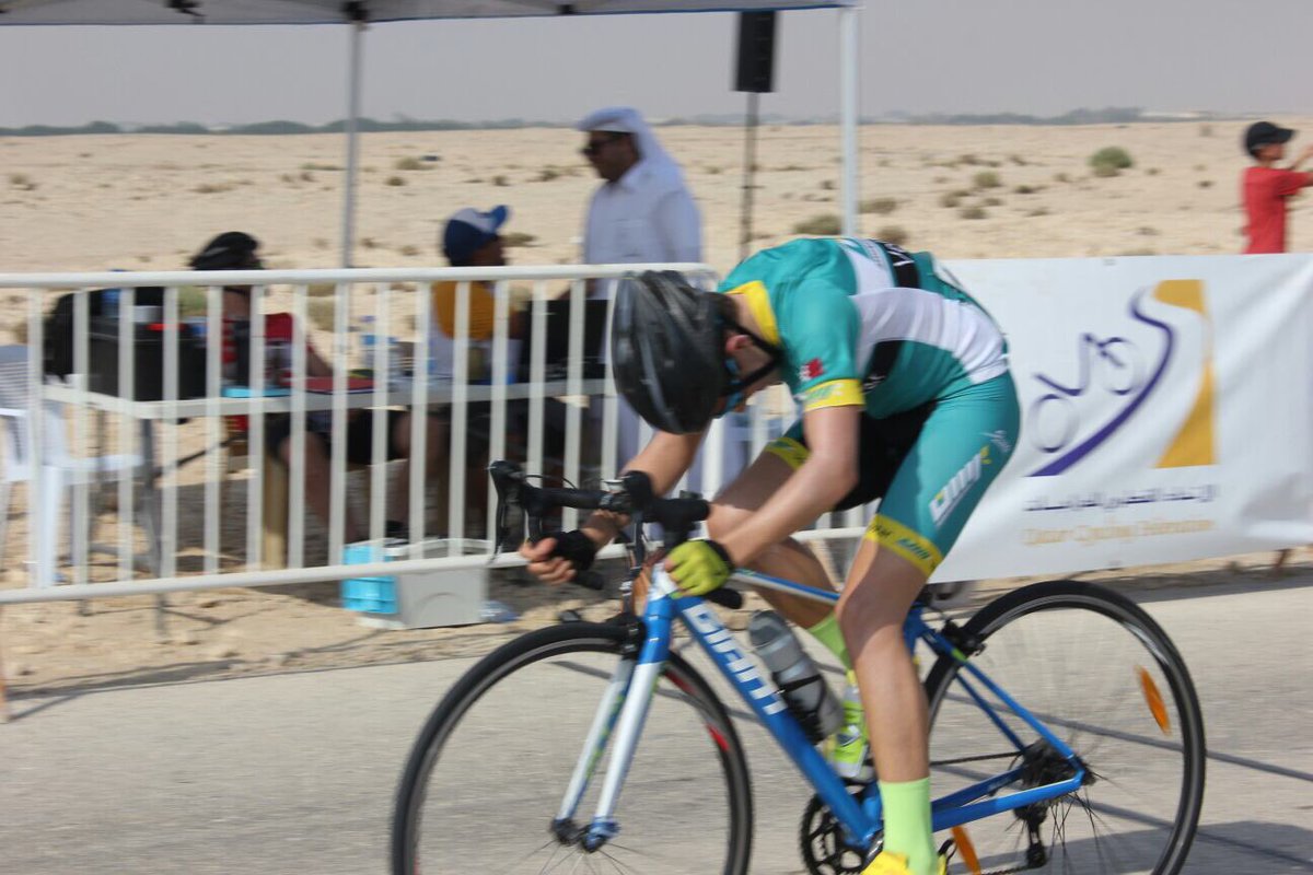 Great performance for Oli's  1st long race ..11th out of a field of 70 in Al Thakira 62km. #Qatar #Sports #cycling #race