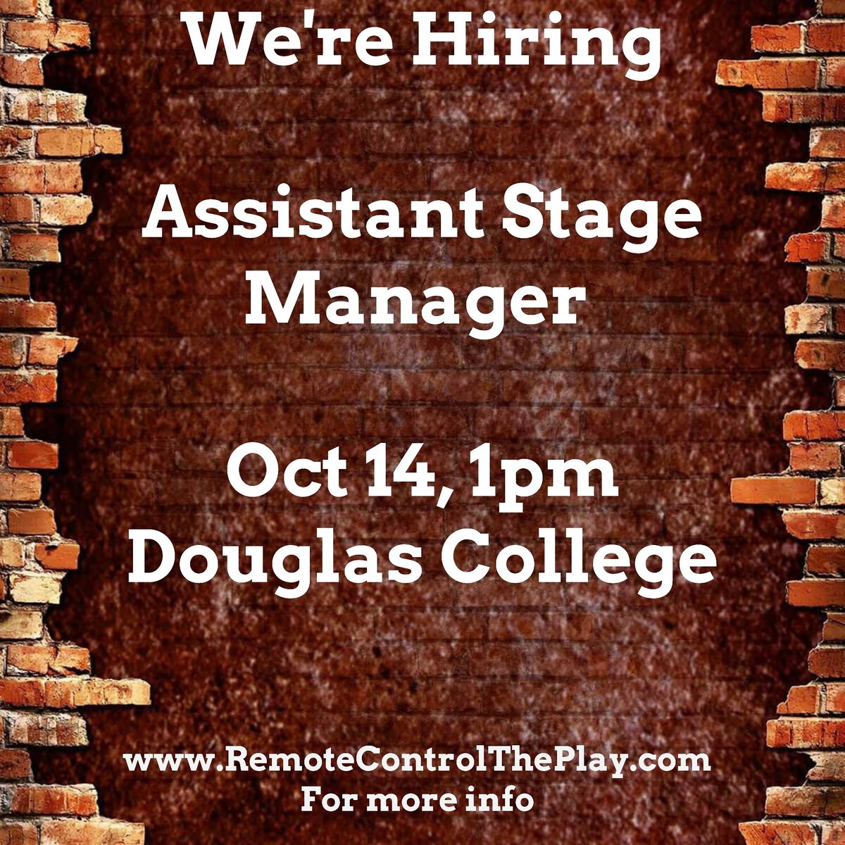 Looking for an Assistant Stage Manager! Find more at goo.gl/Ar52De #yvrjobs #artsjobs #creativejobs #vancouvercasting #Opportunity