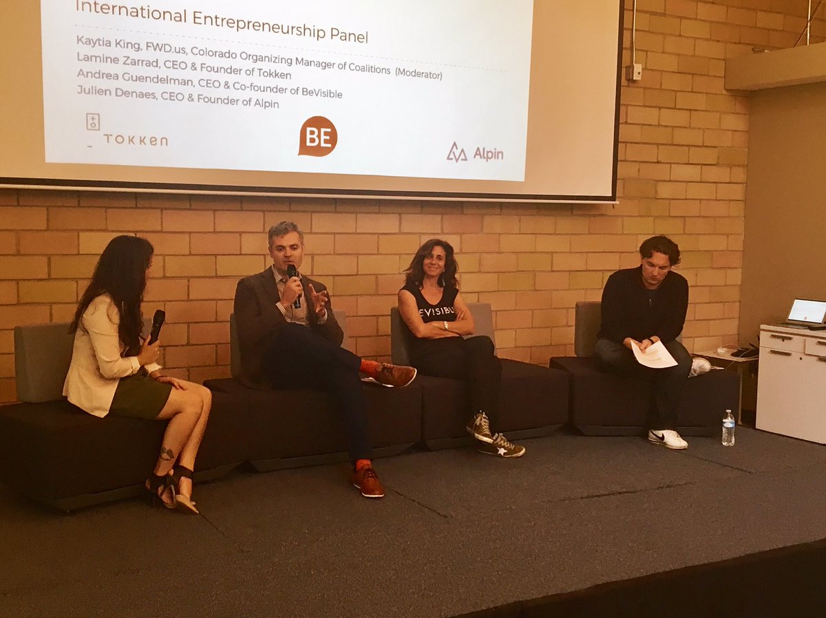 Fascinating stories from #immigrant #startup founders from  <a href="/TokkenPay/">Tokken</a>, <a href="/bevisiblelatinx/">speak_</a>, <a href="/Alpin__io/">Alpin.io</a> at @DENStartupWeek!