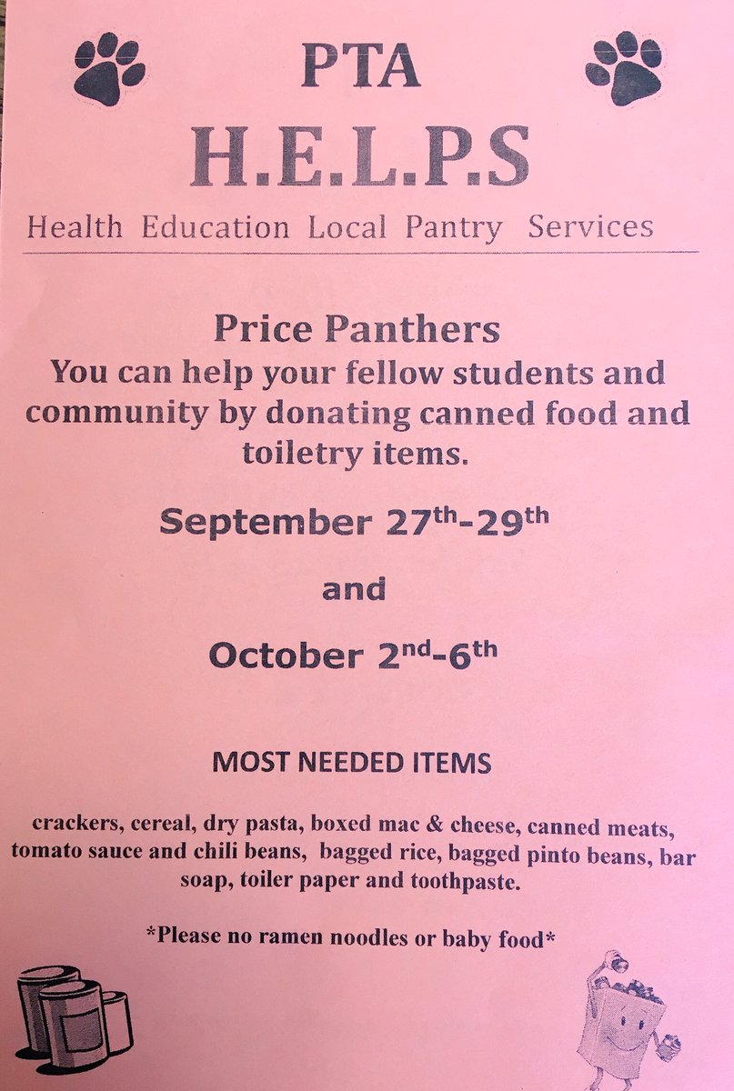 PricePanthers's tweet image. We’re still collecting food &amp;amp; toiletries for the @DwnyCouncilPTA H.E.L.P.S. Room. See the attached flier for more info. @DowneyPatriot
