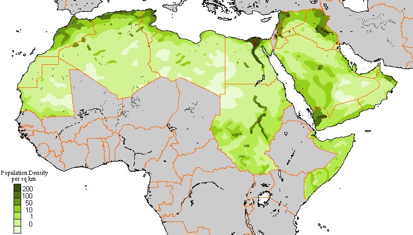 民族と国境bot Twitter वर 中東 北アフリカの人口密度図 T Co Pkcqdrehix