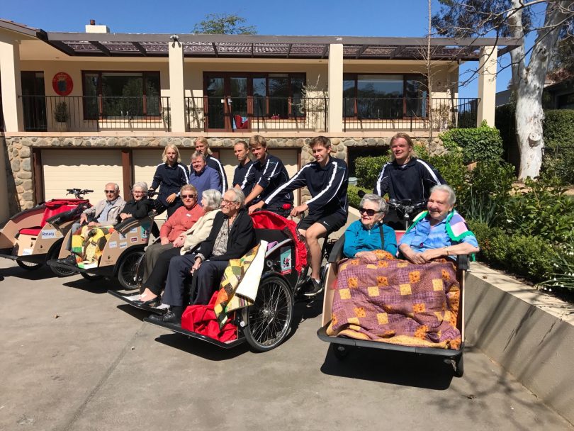 RegionCanberra's tweet photo. Older Canberrans enjoyed feeling the wind in their hair thanks to six young Danes on cargo bikes https://t.co/yByd14PPzK https://t.co/8hkiGrLaOP