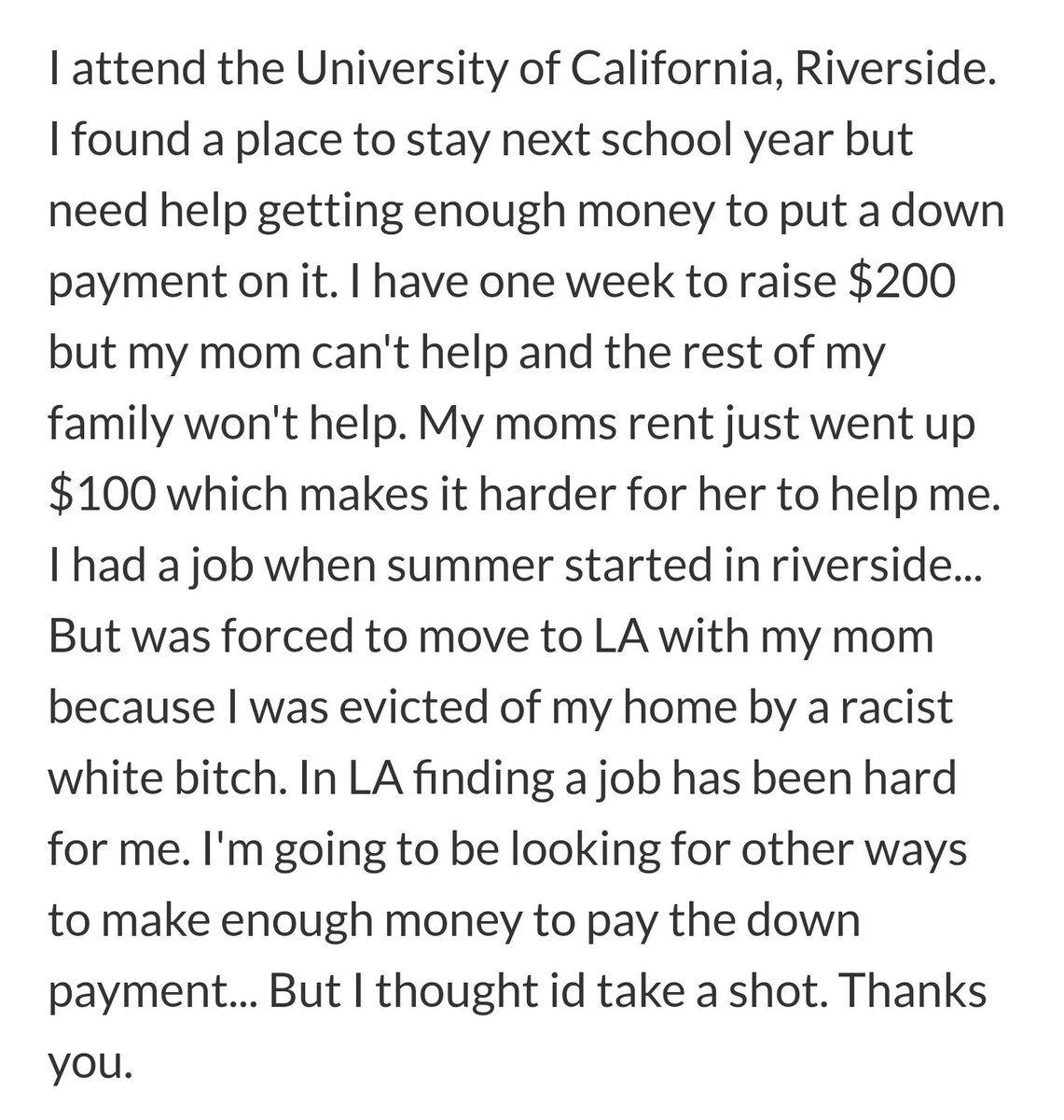Fuctupmind's tweet photo. Edith Macias is a disgusting human being.

Her gofundme was because she was "evicted by a racist white bitch"
#Tucker #EdithMacias https://t.co/YhwXrTtwh2