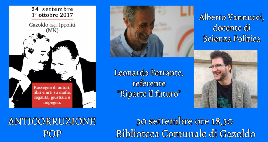 avvisopubblico's tweet photo. Alle 18,30 appuntamento a #RLM2017 con Alberto Vannucci e @leonardoferrant per parlare di anti #corruzione @comunegazoldo @MasterAPC https://t.co/0DWH6LgUIn