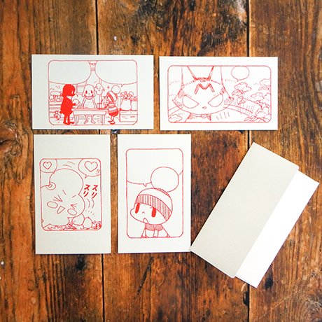 オチビの漫画のコマを抜き出した、メッセージカード第二弾の登場です!
第一弾はすぐに売り切れてしまったので…絵柄も変えて、色も「朱色」「紫色」「ラムネ色」の3種類。
オチビのお店にて発売中〜!?https://t.co/JzXOujGigq 担当編集(まりも)