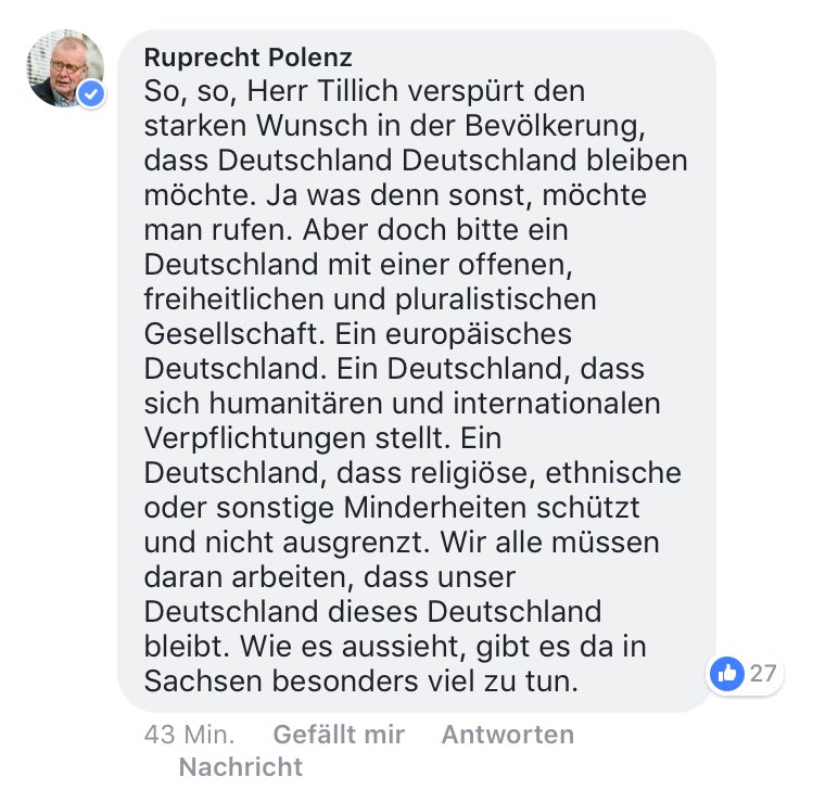Ruprecht Polenz, lange Jahre MdB für die CDU, meldet sich im FB-Thread der <a href="/tagesschau/">tagesschau</a> zu Wort und gibt Parteifreund Tillich Kontra