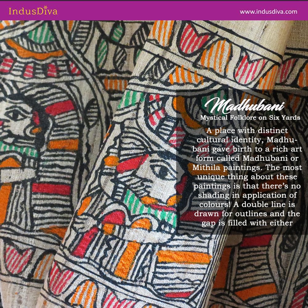 IndusDiva's tweet photo. IndusDiva Loom Lore - Madhubani - Mystical Folklore on Six Yards. #knowyourhandlooms #loomlore #chapterhandloom #abouthandlooms  #handloom. https://t.co/euzB4gnx03