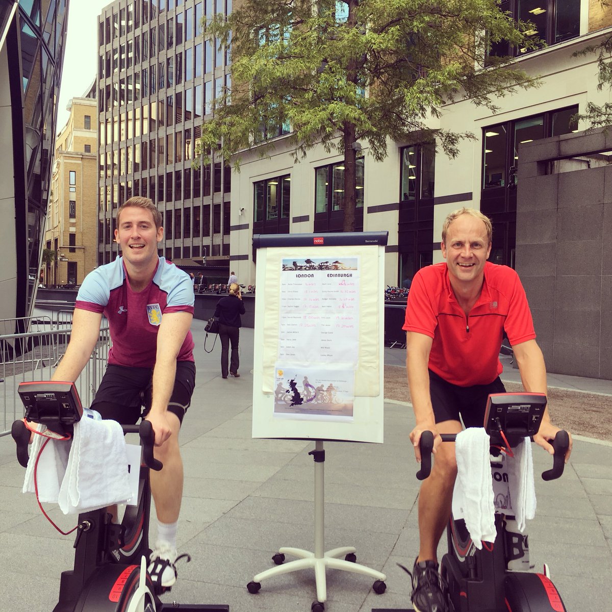 seventeenlegsin's tweet photo. George just lost out to James in the last few minutes #claretandblue#avfc #agebeatbeauty #staticbike #wattbike #allinadayswork #charityride https://t.co/3aKqiOQ7lV