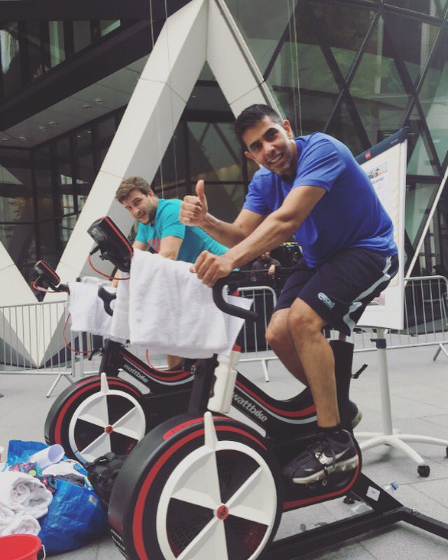 seventeenlegsin's tweet photo. Sachin and Matt worked up an appetite during pre-lunch shift as #kerb was setting up the #foodmarket 
#legslikejelly #staticbike #wattbike https://t.co/m9YiImOw6s