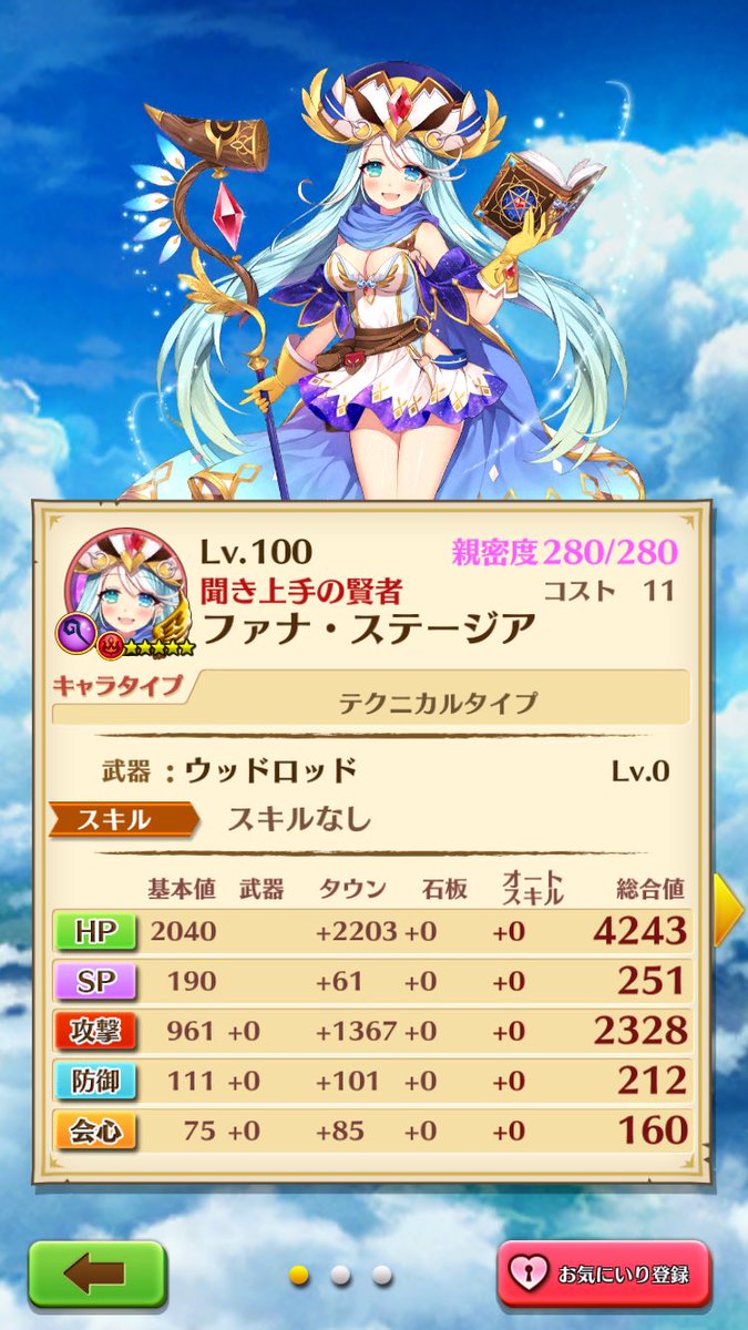 T M ホマレ 白猫etc ねこせとら ファナ 無凸 ウッド装備 ステータスとスキル 白猫