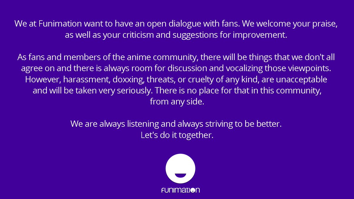 Funimation On Twitter A Message To Our Community