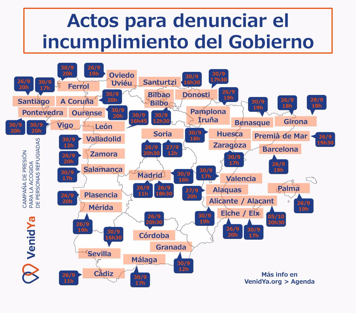 Agradecidos por este mapa solidario ¡Actos de apoyo a personas refugiadas durante toda la semana! VenidYa.org/agenda.php