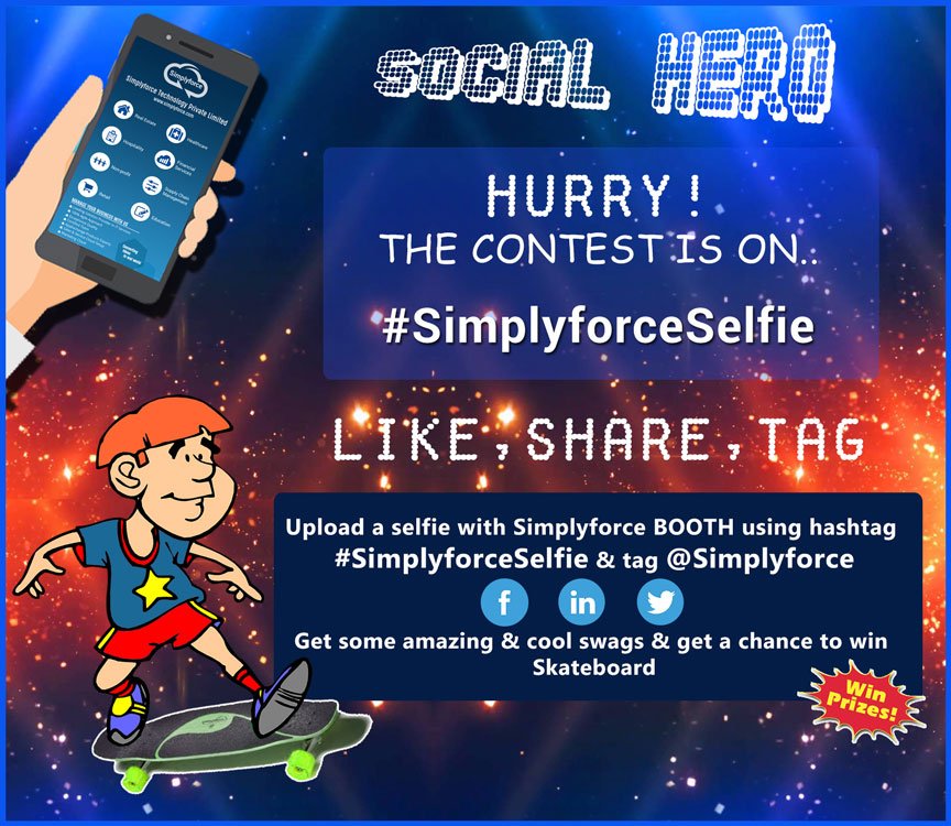 prathaveeraj's tweet photo. Take (selfie) with #SimplyforceBOOTH get awesome prize @Simplyforce @RajeevJain16 @SharmaBhawani @VIJAYKUMAWAT_16 @DivyaBharadwaj2 https://t.co/IEuTGYya2y