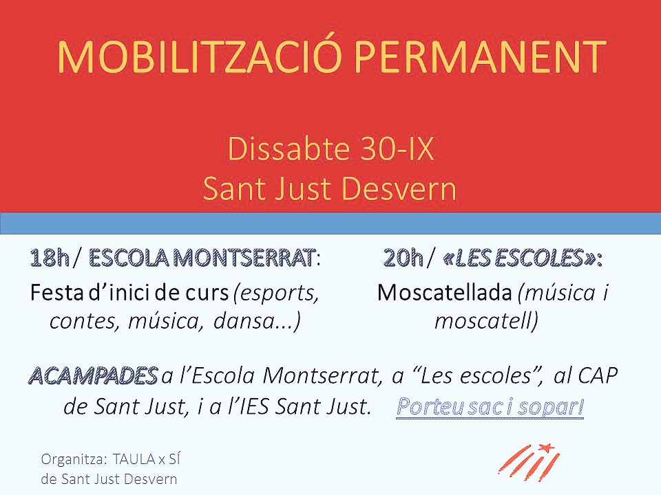 Queda menys de 24 hores ⏰. I #SantJust no para. Us enviem el cartell d'activitats per l'#1Oct. Amics entre tots ho aconseguirem 👍