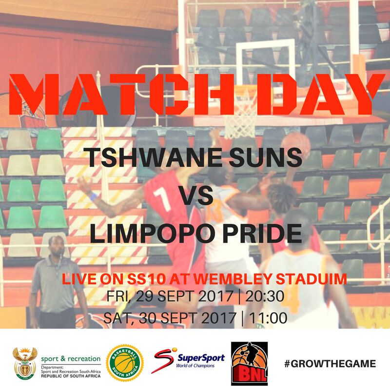First Game <a href="/LimpsPrideBBall/">Limpopo Pride BNL</a> vs <a href="/TshwaneSuns/">TSHWANE SUNS</a> LIVE on <a href="/SuperSportTV/">SuperSport 🏆</a> channel 210 #SS10 #BNL2017 #GrowTheGame