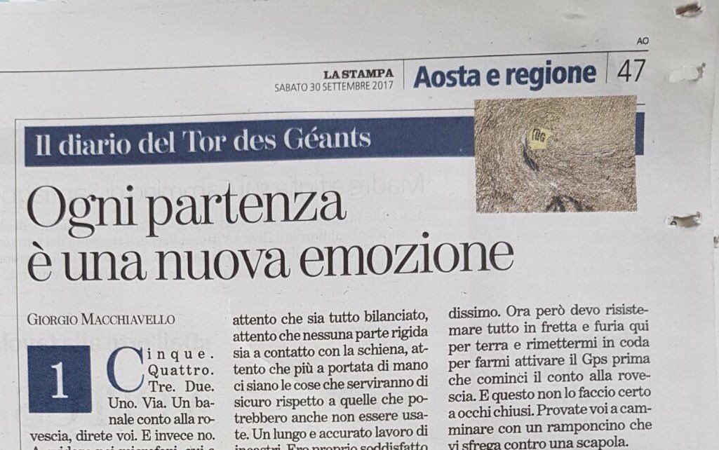 gio_macchia's tweet photo. Su @LaStampa di oggi (edizione Valle d'Aosta) la prima puntata del racconto del mio Tor des Géants.
@TDG_trail #Tor17 #trailrunning https://t.co/3FKZvq5NeP
