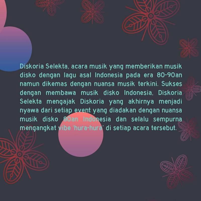 Official Lineup ketiga kami!

Dengan genre disco yang dibawakannya, Diskoria Selekta akan hadir di Gonzaga Lustrum Festival!
