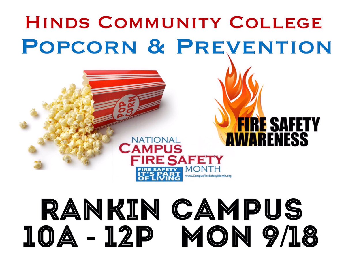 HindsCCSafety's tweet photo. #HindsCC Popcorn & Prevention will be at the #RankinCampus TODAY 10A-12P w/ @HindsRec #NCFSM2017 https://t.co/mLIyhuN5tH