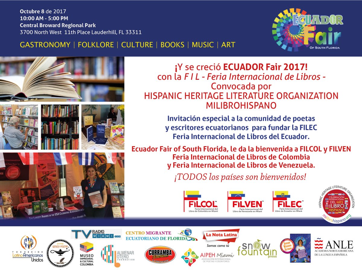 pilarvelezza's tweet photo. Se crece #EcuadorFair2017 con la #FILEC de @MiLibroHispano Atención escritores ecuatorianos! A participar en nuestra #BookFair Escríbenos! https://t.co/BtoxCedIBT