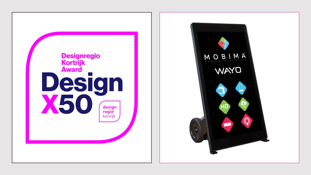 mobima_eu's tweet photo. Proud to tell you that our 'WAYO' #mobiledigitalsignage will get the #DesignX50 label for innovative products & cases in @8500Kortrijk https://t.co/Wi1rlQXxQF