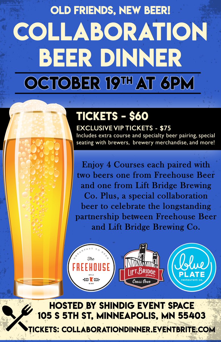 Looking for something to do? Look No further! We're hosting a beer dinner with <a href="/LiftBridge/">Lift Bridge Brewing</a> Oct 19!