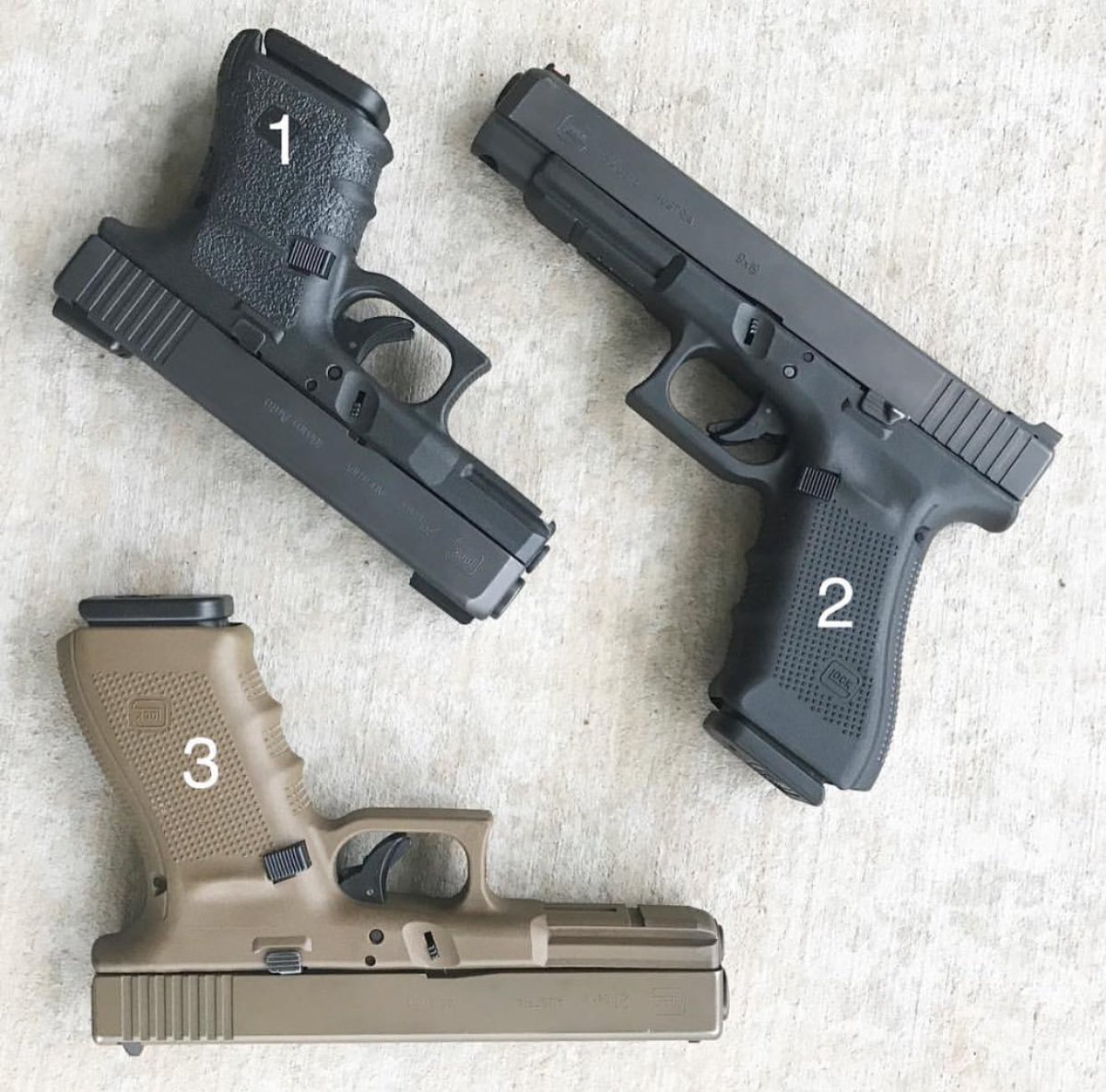 surearms's tweet photo. Rank in order of preference: 1, 2, or 3?
—
#glock #glock29 #glock34 #glock21 #10mm #9mm #45acp #gun https://t.co/17DPt1iGeX