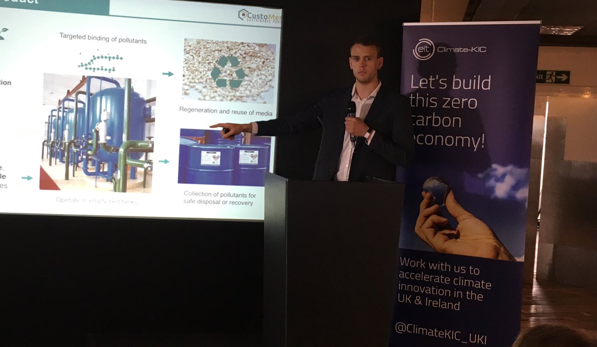 ClimateKIC_UKI's tweet photo. Startup @CustoMem pitching industrial water filtration using novel bio materials like modified nano cellulose #BestClimateVenture https://t.co/YyiBIaZ752