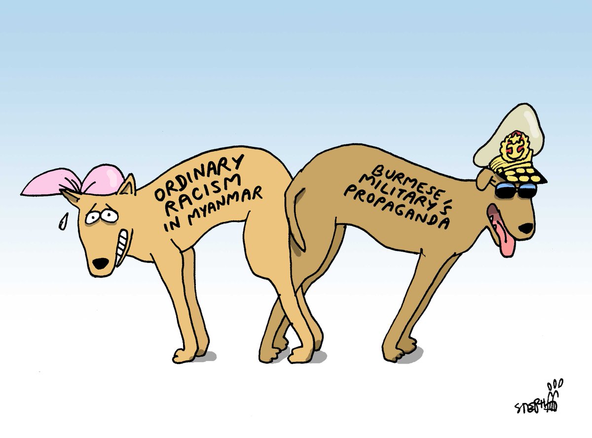 stephffart's tweet photo. cartoon of the day number 3 - ordinary racism and official propaganda in Burma #Burma #BurmaMassacre #burmaisbleeding #MyanmarGenocide https://t.co/F65YmZWkXF
