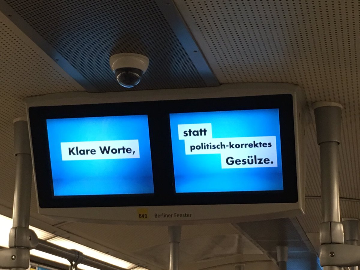 AfDBerlin's tweet photo. #AfD Werbung in der U-Bahn im sog. "Berliner Fenster"

Zustimmende Reaktionen der Fahrgäste. Top 💪

#TrauDichDeutschland 
#weileirdichlieben https://t.co/e7IYbmBXM0