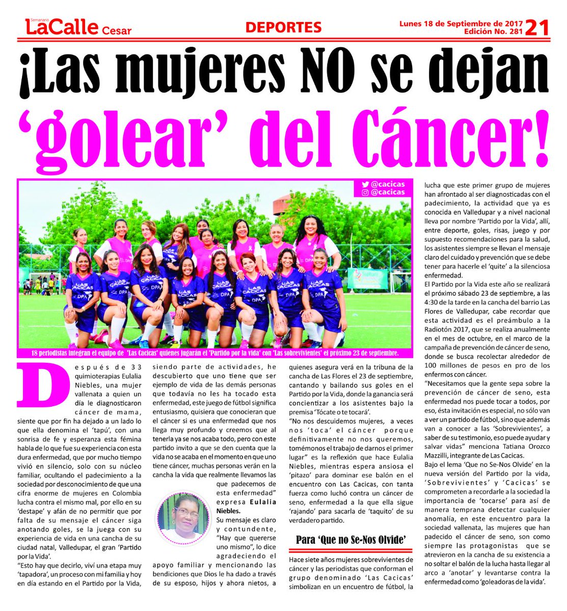 SamnySarabiaI's tweet photo. Las mujeres no podemos seguir dejándonos golear del cáncer! Los esperamos el sábado 23 sept a las 9am en la cancha del barrio 12 de oct. https://t.co/0HXLcd5r49