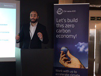 ClimateKIC_UKI's tweet photo. SweetGen pitches device that creates electricity out of industrial waste water while cleaning it #BestClimateVenture https://t.co/oX7EhBow7P
