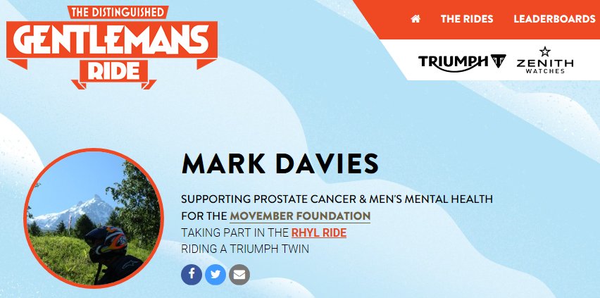 Join me on the Ride for Men's Health in The Distinguished Gentleman's Ride.

gentlemansride.com/fundraiser/mar…

Kind regards,

Mark Davies