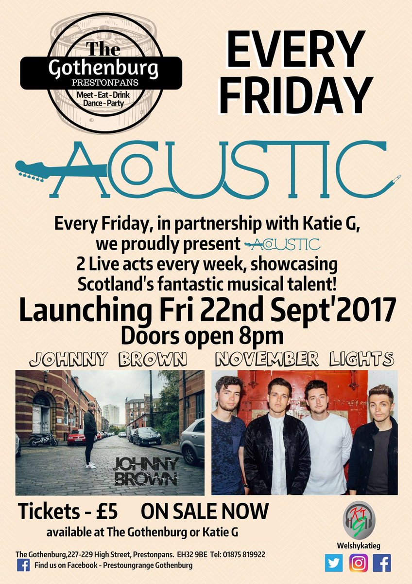 WelshyKatieG's tweet photo. So excited, the first ever 'acoustic' kicks off this Friday at The Goth with @johnnybrown98 #Acoustic #Thegoth #prestonpans #local #music https://t.co/i2H3Nt5q5V