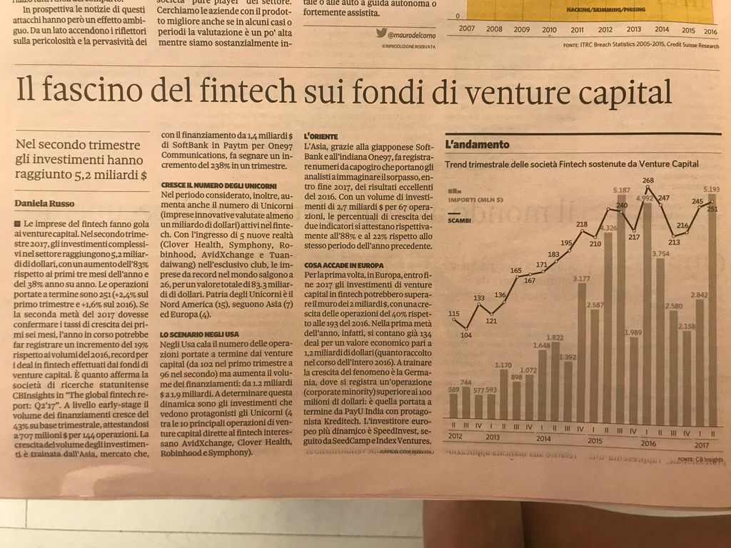 DavidFioranelli's tweet photo. 😱🗞: Perche' il #fintech fa gola ai Venture Capital !? NUMERI DA CAPOGIRO! #startup #finanza #VC @sole24ore https://t.co/NqDO3Co7rP