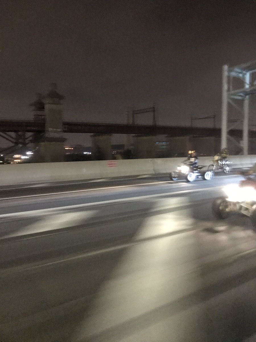 TrentMillerMBA's tweet photo. Two different groups of riders slowing traffic on the RFK bridge in NYC last night. Where is the 4wheeler &amp; dirt bike dealer in the city? https://t.co/PjXJCquKcT