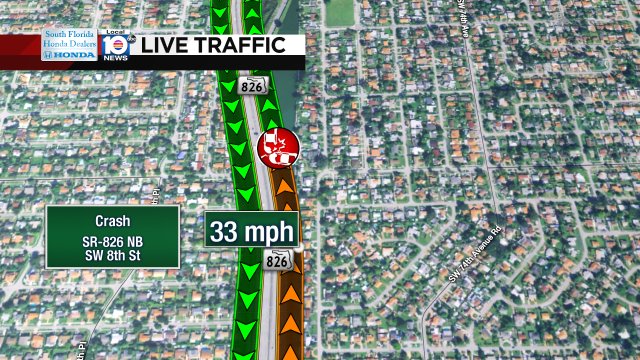 Crash on SR-826 NB approaching SW 8th St #traffic #miami https://t.co/QJo3BHCP6L