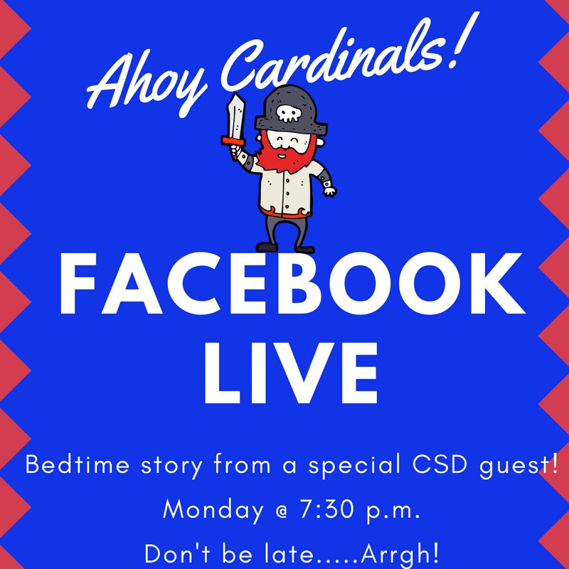 It's time for another Facebook Live bedtime story!  Tonight at 7:30!
<a href="/HenryElementary/">Henry Elementary</a> <a href="/CIScards345/">CIS Cardinals</a> 
#CardinalPride