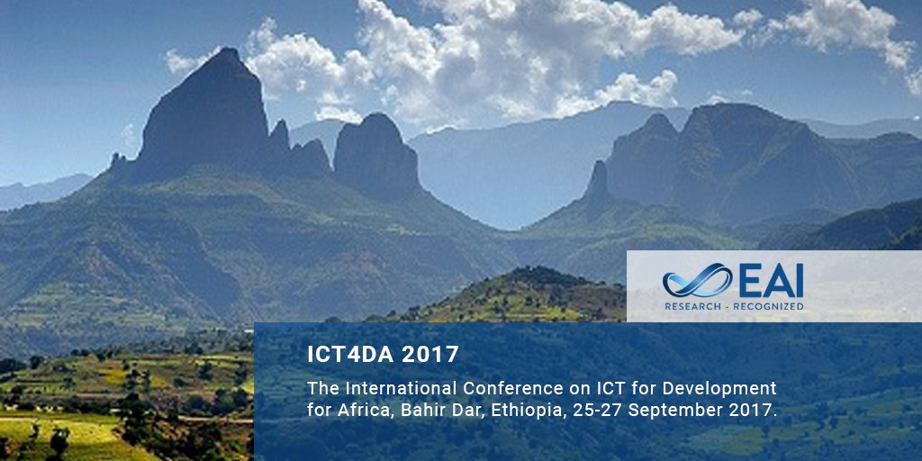EAI_Social's tweet photo. Bringing advanced #communication technologies to #Africa.
Register & meet your fellows at #ICT4DA2017
https://t.co/P7gcupZlP4 https://t.co/97DY8Sy25o