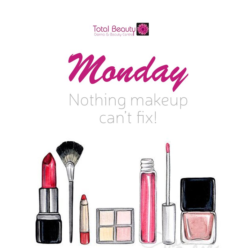 TotalBeauty_Spa's tweet photo. Mondays may seem tough, but it's nothing a little makeup can't fix. Put Your Makeup On, Fix Your Hair Up Pretty and keep your chin up. https://t.co/ZFUrjkBt3v